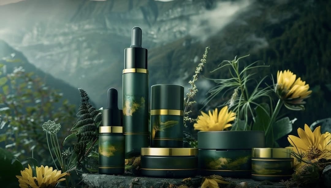 Elegant luxury skincare and wellness products display